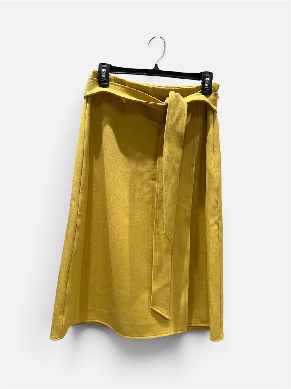Mustard Yellow Wrap knee length Skirt with Waist Tie